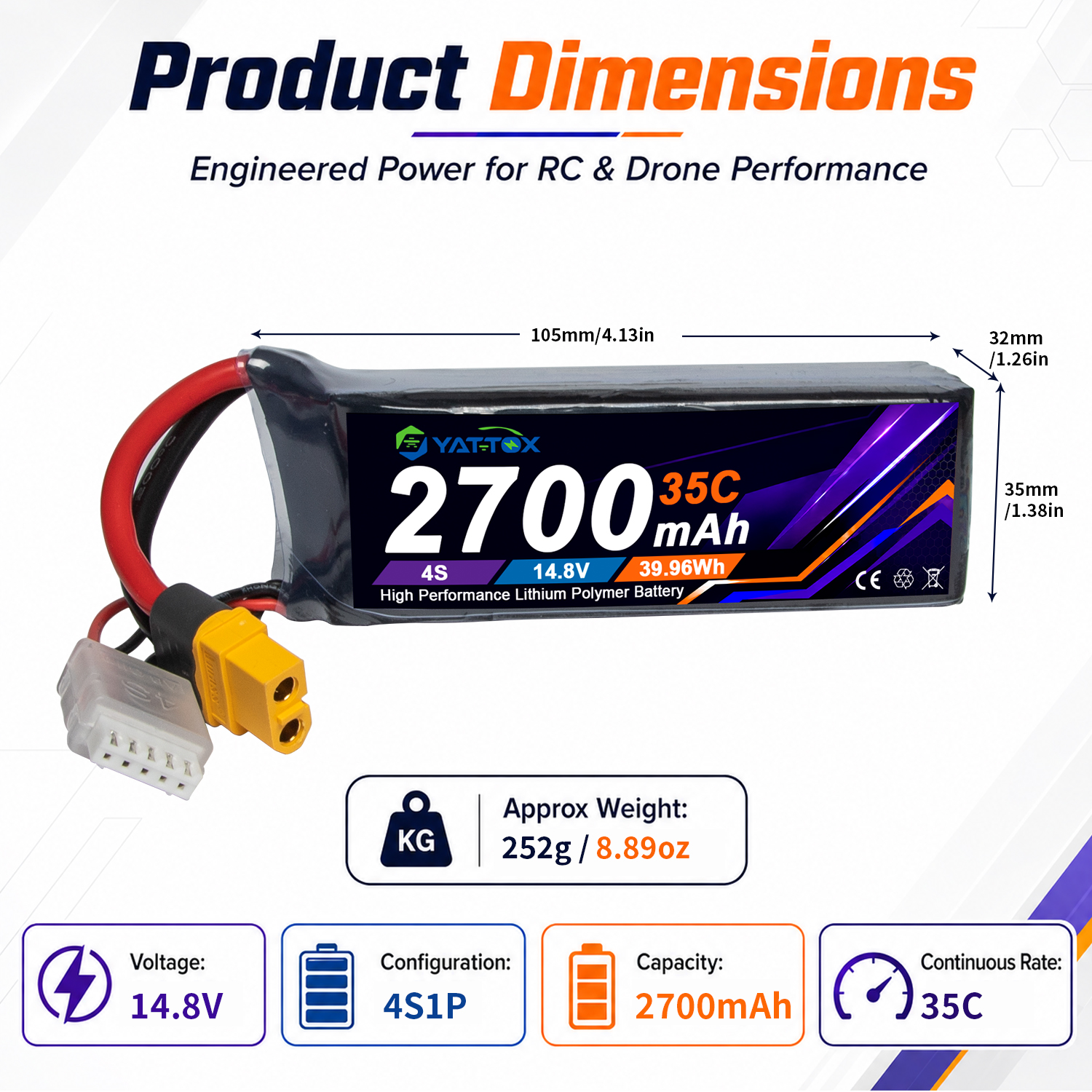 2700mAh 4S 14.8V 35C LiPo Battery 2700mAh 4S 14.8V 35C LiPo Battery