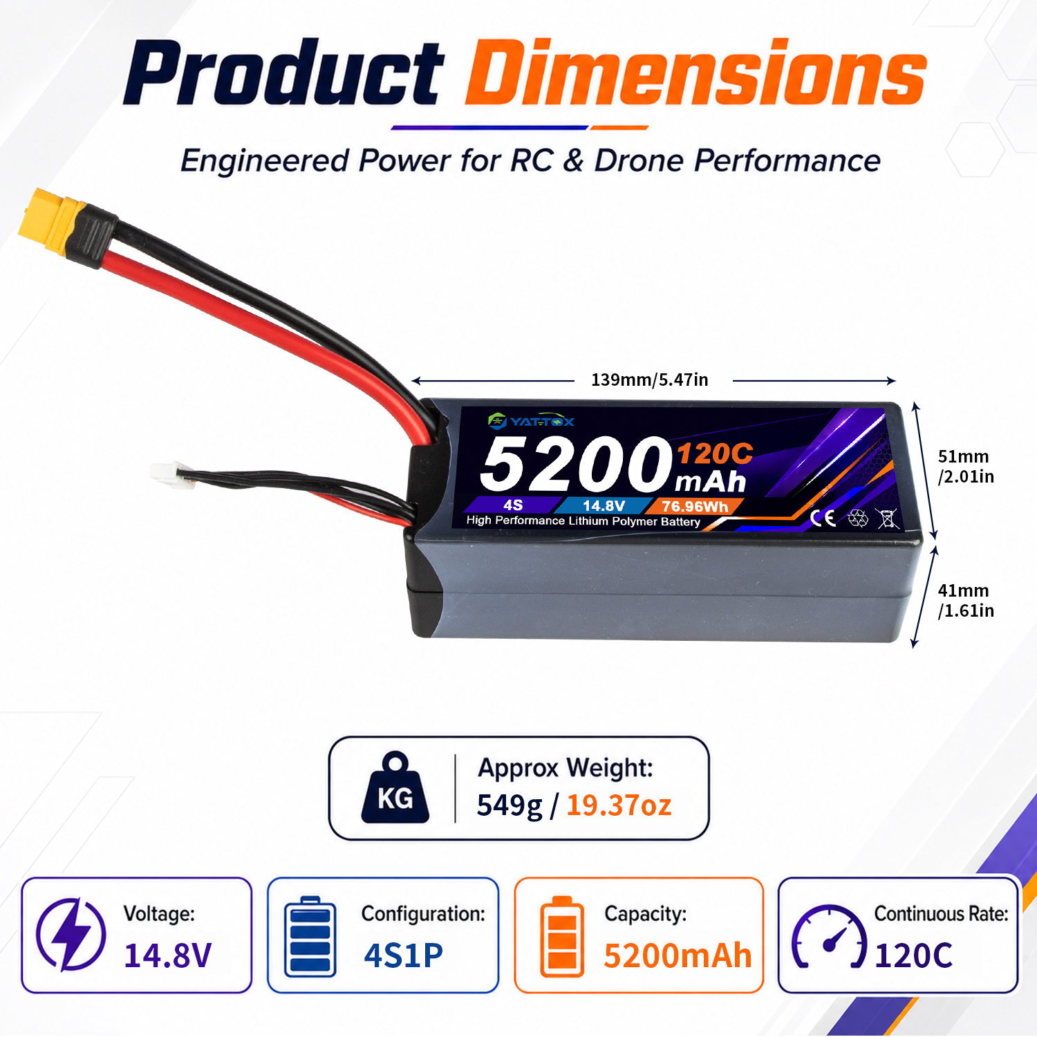 5200mAh 4S 14.8V 35C LiPo Battery 5200mAh 4S 14.8V 35C LiPo Battery