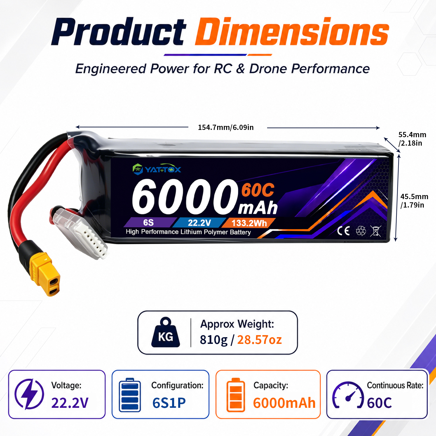 6000mAh 6S 22.2V 60C LiPo Battery 6000mAh 6S 22.2V 60C LiPo Battery