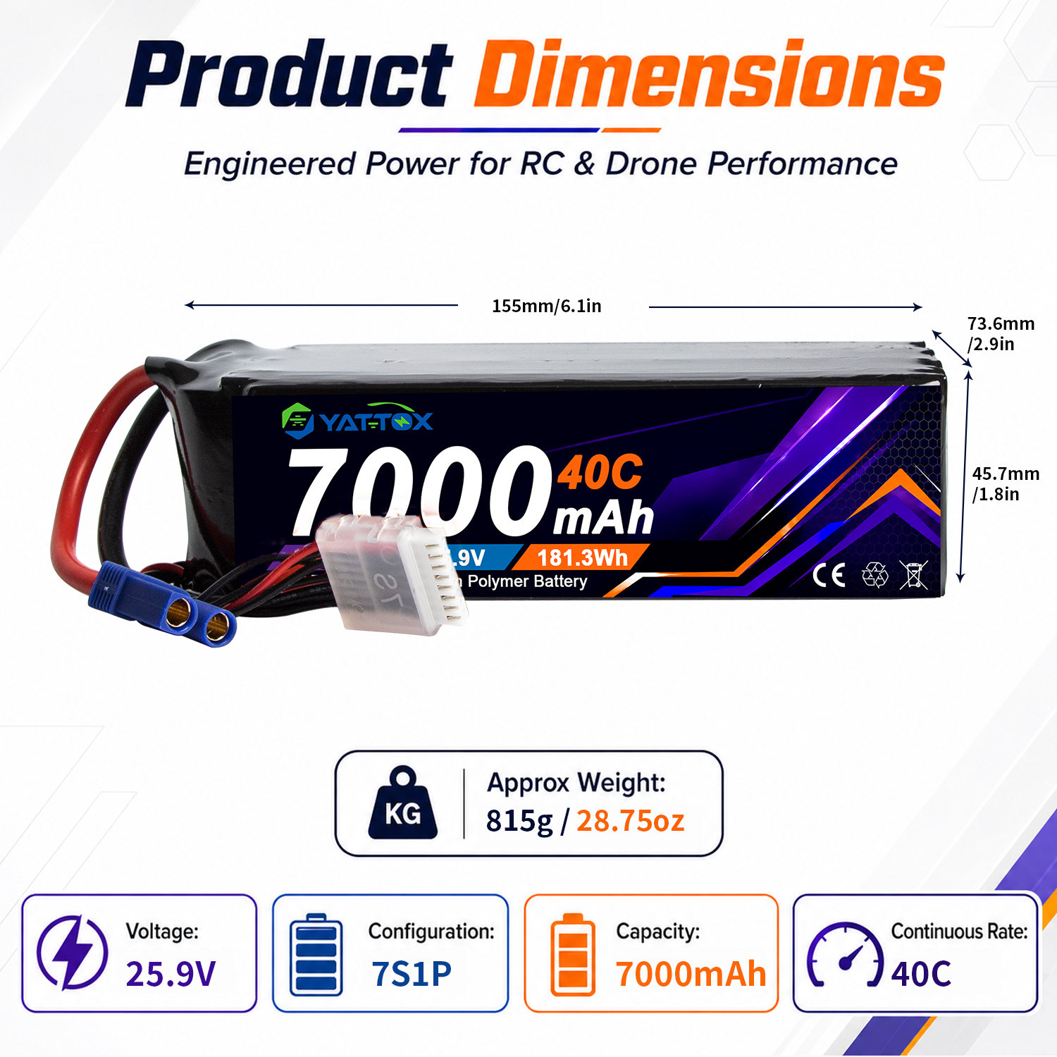 7000mAh 7S 25.9V 40C LiPo Battery 7000mAh 7S 25.9V 40C LiPo Battery