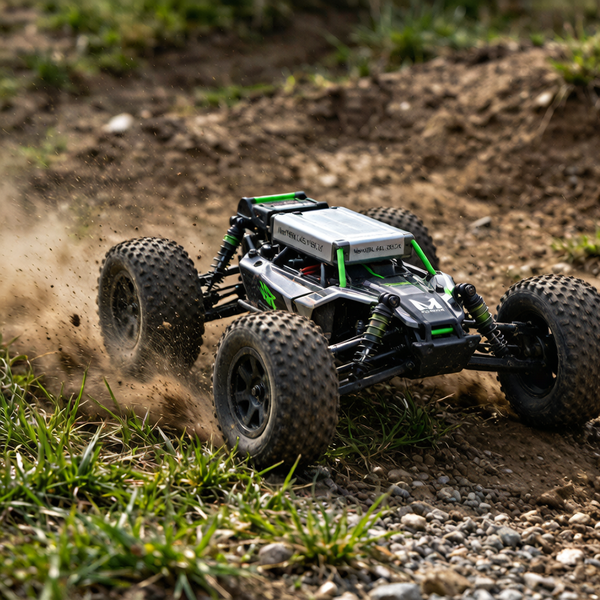 Off-road RC buggy with NewYENK LiPo battery on dirt terrain